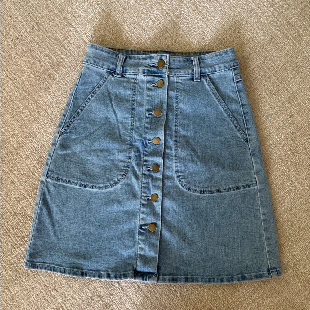 Denim Button-Front Skirt